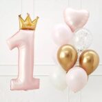 Balon din Folie Metalizata, Embo, Figurina Cifra 1, Model Coroana Printesa, 91 cm, Ambalaj Individual, Pai inclus, Umflare cu Aer sau Heliu, Roz - imagine 4