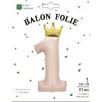 Balon din Folie Metalizata, Embo, Figurina Cifra 1, Model Coroana Printesa, 91 cm, Ambalaj Individual, Pai inclus, Umflare cu Aer sau Heliu, Roz - imagine 5