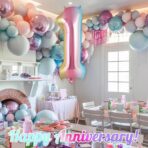 Balon din Folie Metalizata Embo, Figurina Cifra Gradient, Tema Aniversare 40 cm, Ambalaj Individual, Pai inclus, Umflare cu Aer sau Heliu, Multicolor, Cifra 1 - imagine 2