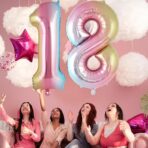 Balon din Folie Metalizata Embo, Figurina Cifra Gradient, Tema Aniversare 40 cm, Ambalaj Individual, Pai inclus, Umflare cu Aer sau Heliu, Multicolor, Cifra 1 - imagine 3