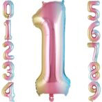 Balon din Folie Metalizata Embo, Figurina Cifra Gradient, Tema Aniversare 40 cm, Ambalaj Individual, Pai inclus, Umflare cu Aer sau Heliu, Multicolor, Cifra 1 - imagine 6