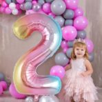 Balon din Folie Metalizata Embo, Figurina Cifra Gradient, Tema Aniversare 40 cm, Ambalaj Individual, Pai inclus, Umflare cu Aer sau Heliu, Multicolor, Cifra 2 - imagine 4