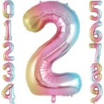 Balon din Folie Metalizata Embo, Figurina Cifra Gradient, Tema Aniversare 40 cm, Ambalaj Individual, Pai inclus, Umflare cu Aer sau Heliu, Multicolor, Cifra 2 - imagine 6