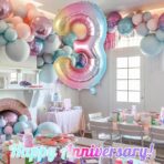 Balon din Folie Metalizata Embo, Figurina Cifra Gradient, Tema Aniversare 40 cm, Ambalaj Individual, Pai inclus, Umflare cu Aer sau Heliu, Multicolor, Cifra 3 - imagine 5