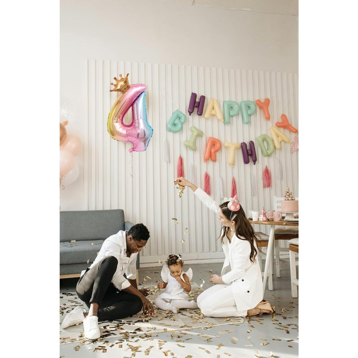 Balon din Folie Metalizata, Embo, Figurina Cifra Gradient, Tema Aniversare 80 cm, Ambalaj Individual, Pai inclus, Umflare cu Aer sau Heliu, Coronita, Cifra 4 - imagine 2