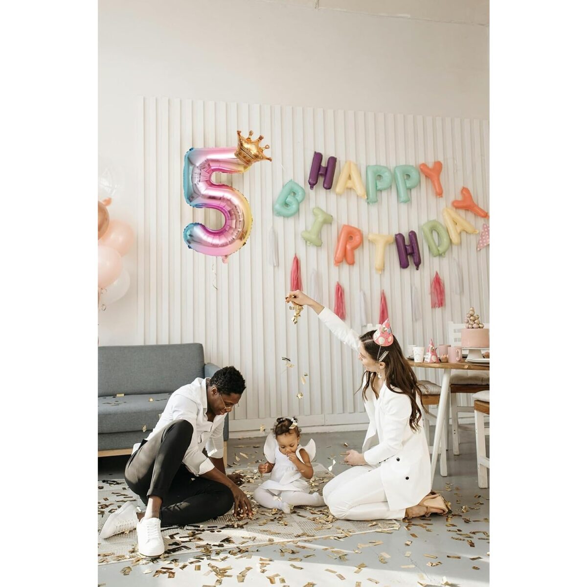 Balon din Folie Metalizata, Embo, Figurina Cifra Gradient, Tema Aniversare 80 cm, Ambalaj Individual, Pai inclus, Umflare cu Aer sau Heliu, Coronita, Cifra 5 - imagine 6