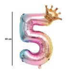 Balon din Folie Metalizata, Embo, Figurina Cifra Gradient, Tema Aniversare 80 cm, Ambalaj Individual, Pai inclus, Umflare cu Aer sau Heliu, Coronita, Cifra 5 - imagine 7