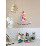 Balon din Folie Metalizata, Embo, Figurina Cifra Gradient, Tema Aniversare 80 cm, Ambalaj Individual, Pai inclus, Umflare cu Aer sau Heliu, Coronita, Cifra 6 - imagine 3