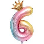 Balon din Folie Metalizata, Embo, Figurina Cifra Gradient, Tema Aniversare 80 cm, Ambalaj Individual, Pai inclus, Umflare cu Aer sau Heliu, Coronita, Cifra 6 - imagine 4