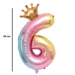 Balon din Folie Metalizata, Embo, Figurina Cifra Gradient, Tema Aniversare 80 cm, Ambalaj Individual, Pai inclus, Umflare cu Aer sau Heliu, Coronita, Cifra 6 - imagine 7