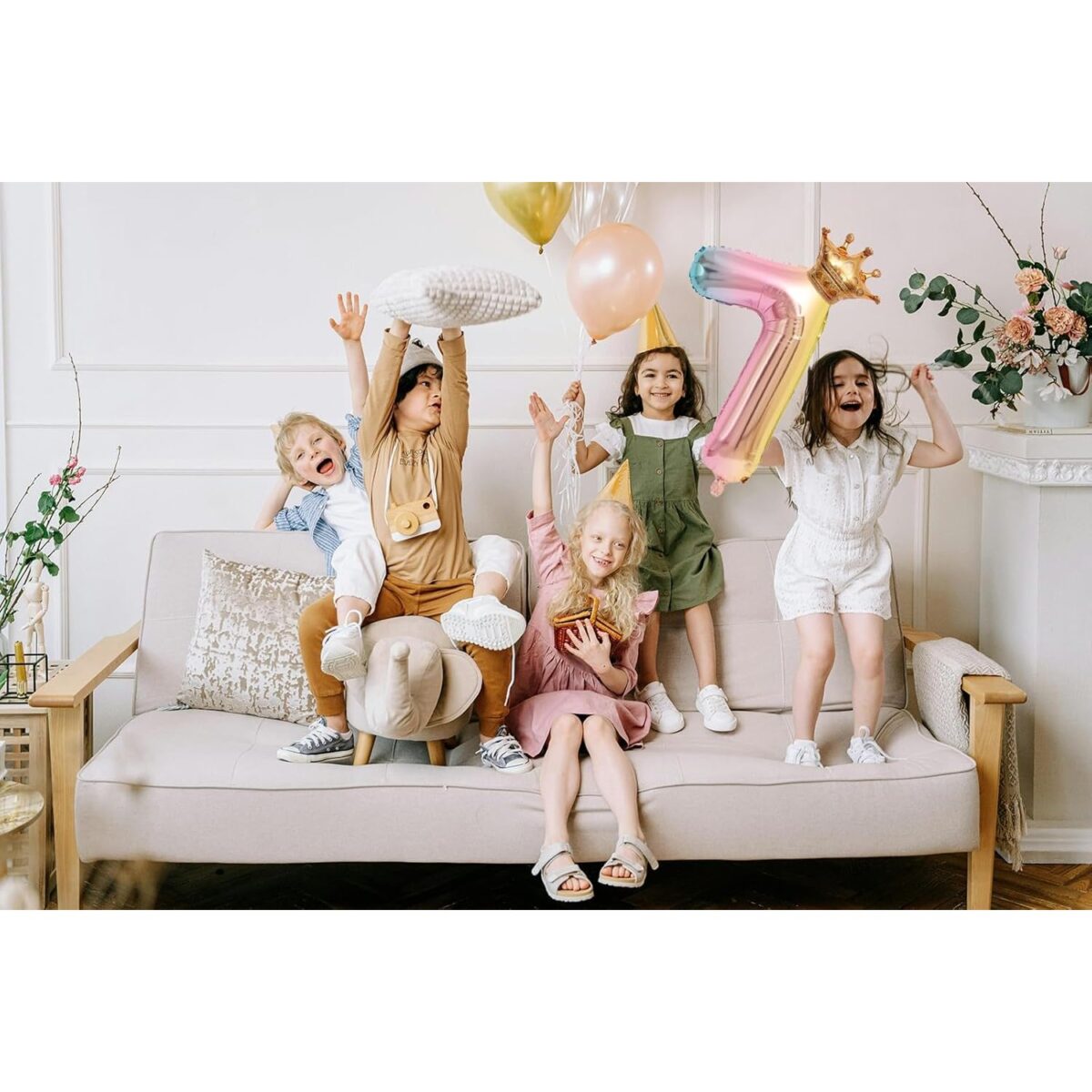 Balon din Folie Metalizata, Embo, Figurina Cifra Gradient, Tema Aniversare 80 cm, Ambalaj Individual, Pai inclus, Umflare cu Aer sau Heliu, Coronita, Cifra 7 - imagine 2