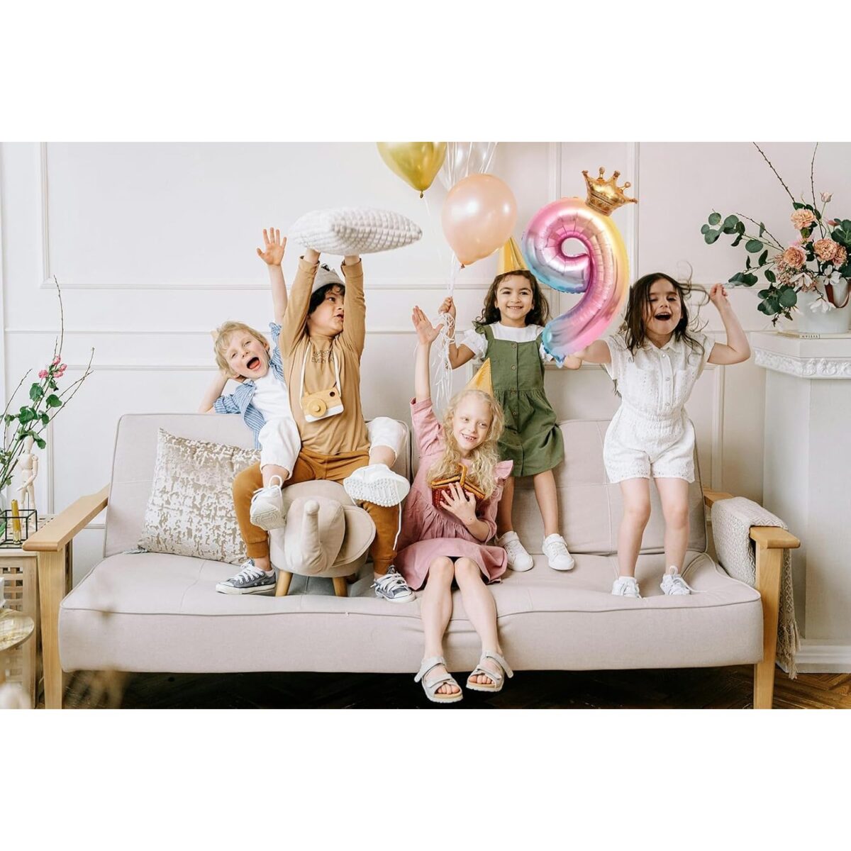 Balon din Folie Metalizata, Embo, Figurina Cifra Gradient, Tema Aniversare 80 cm, Ambalaj Individual, Pai inclus, Umflare cu Aer sau Heliu, Coronita, Cifra 9 - imagine 2