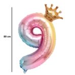 Balon din Folie Metalizata, Embo, Figurina Cifra Gradient, Tema Aniversare 80 cm, Ambalaj Individual, Pai inclus, Umflare cu Aer sau Heliu, Coronita, Cifra 9 - imagine 8