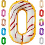 Balon din Folie Metalizata Embo, Figurina Cifra, Imprimeu Gogosi, Tema Aniversare 100 cm, Ambalaj Individual, Pai inclus, Umflare cu Aer sau Heliu, Multicolor, Cifra 0 - imagine 9