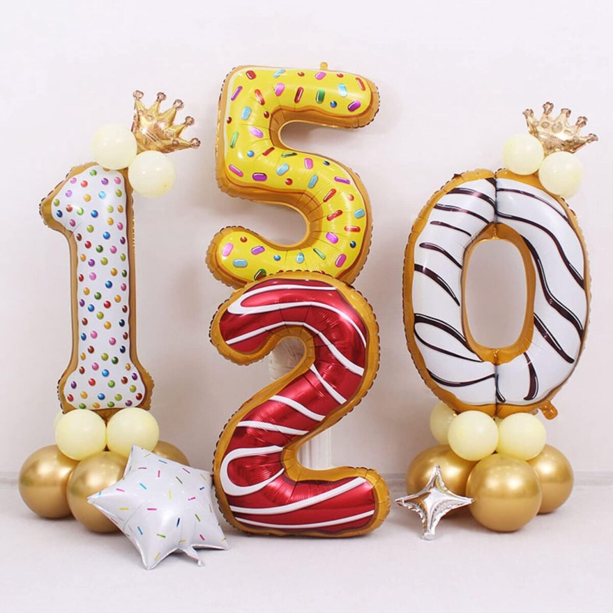 Balon din Folie Metalizata Embo, Figurina Cifra, Imprimeu Gogosi, Tema Aniversare 100 cm, Ambalaj Individual, Pai inclus, Umflare cu Aer sau Heliu, Multicolor, Cifra 0 - imagine 10