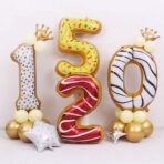 Balon din Folie Metalizata Embo, Figurina Cifra, Imprimeu Gogosi, Tema Aniversare 100 cm, Ambalaj Individual, Pai inclus, Umflare cu Aer sau Heliu, Multicolor, Cifra 0 - imagine 10