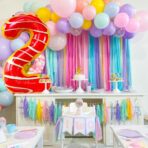 Balon din Folie Metalizata Embo, Figurina Cifra, Imprimeu Gogosi, Tema Aniversare 100 cm, Ambalaj Individual, Pai inclus, Umflare cu Aer sau Heliu, Multicolor, Cifra 2 - imagine 2