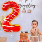 Balon din Folie Metalizata Embo, Figurina Cifra, Imprimeu Gogosi, Tema Aniversare 100 cm, Ambalaj Individual, Pai inclus, Umflare cu Aer sau Heliu, Multicolor, Cifra 2 - imagine 4