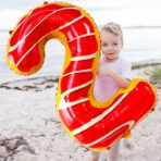 Balon din Folie Metalizata Embo, Figurina Cifra, Imprimeu Gogosi, Tema Aniversare 100 cm, Ambalaj Individual, Pai inclus, Umflare cu Aer sau Heliu, Multicolor, Cifra 2 - imagine 5