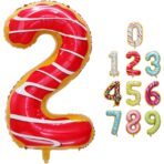 Balon din Folie Metalizata Embo, Figurina Cifra, Imprimeu Gogosi, Tema Aniversare 100 cm, Ambalaj Individual, Pai inclus, Umflare cu Aer sau Heliu, Multicolor, Cifra 2 - imagine 7