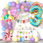 Balon din Folie Metalizata Embo, Figurina Cifra, Imprimeu Gogosi, Tema Aniversare 100 cm, Ambalaj Individual, Pai inclus, Umflare cu Aer sau Heliu, Multicolor, Cifra 3 - imagine 4
