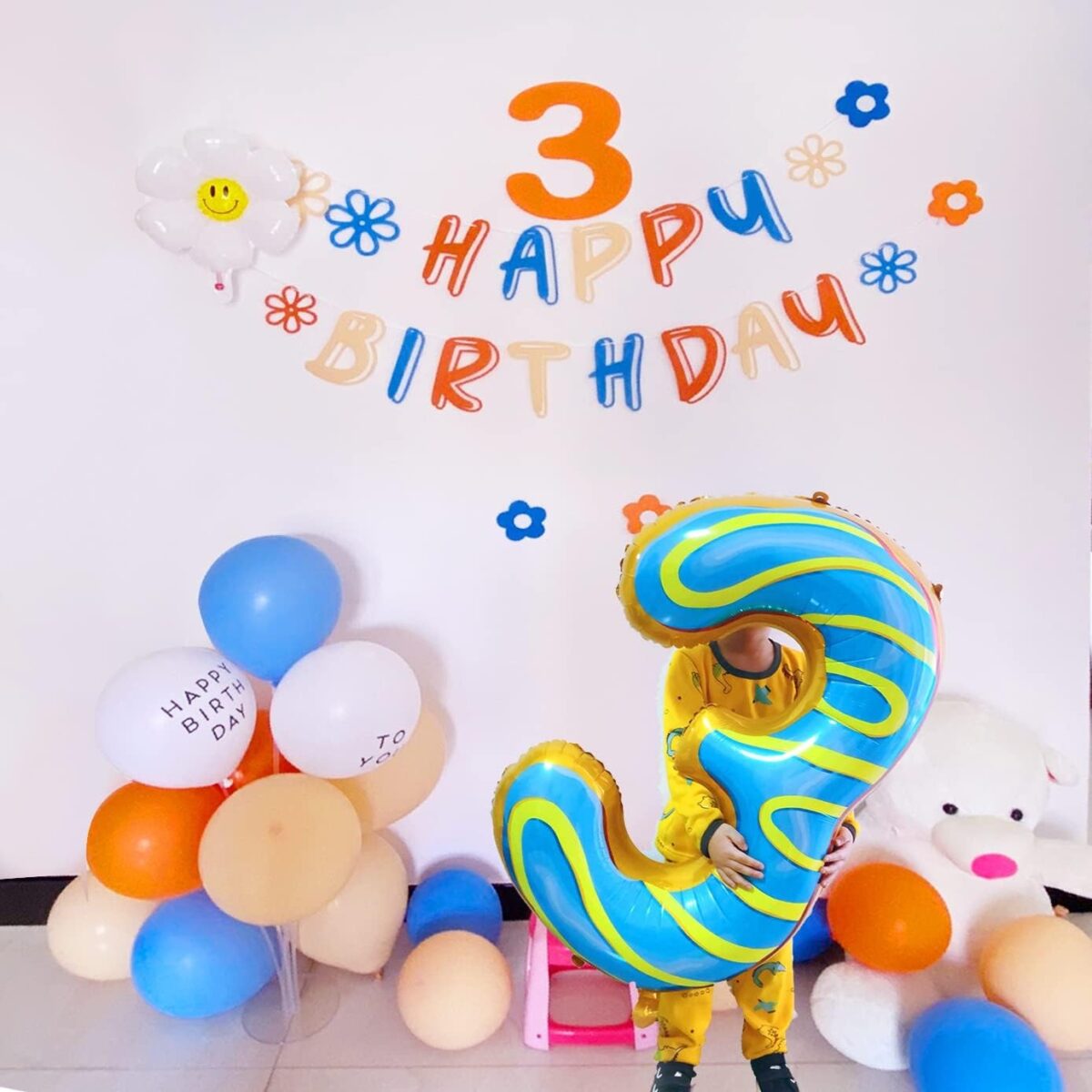 Balon din Folie Metalizata Embo, Figurina Cifra, Imprimeu Gogosi, Tema Aniversare 100 cm, Ambalaj Individual, Pai inclus, Umflare cu Aer sau Heliu, Multicolor, Cifra 3 - imagine 8