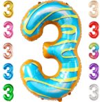 Balon din Folie Metalizata Embo, Figurina Cifra, Imprimeu Gogosi, Tema Aniversare 100 cm, Ambalaj Individual, Pai inclus, Umflare cu Aer sau Heliu, Multicolor, Cifra 3 - imagine 10