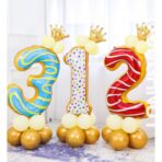 Balon din Folie Metalizata Embo, Figurina Cifra, Imprimeu Gogosi, Tema Aniversare 100 cm, Ambalaj Individual, Pai inclus, Umflare cu Aer sau Heliu, Multicolor, Cifra 3 - imagine 12