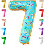 Balon din Folie Metalizata Embo, Figurina Cifra, Imprimeu Gogosi, Tema Aniversare 100 cm, Ambalaj Individual, Pai inclus, Umflare cu Aer sau Heliu, Multicolor, Cifra 7 - imagine 6