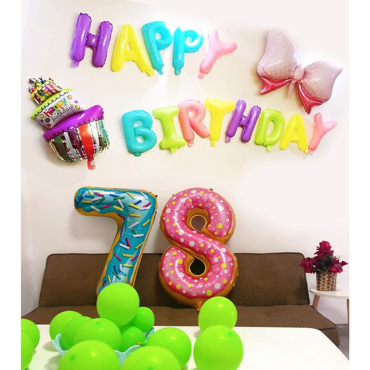 Balon din Folie Metalizata Embo, Figurina Cifra, Imprimeu Gogosi, Tema Aniversare 100 cm, Ambalaj Individual, Pai inclus, Umflare cu Aer sau Heliu, Multicolor, Cifra 7 - imagine 7