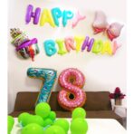 Balon din Folie Metalizata Embo, Figurina Cifra, Imprimeu Gogosi, Tema Aniversare 100 cm, Ambalaj Individual, Pai inclus, Umflare cu Aer sau Heliu, Multicolor, Cifra 7 - imagine 7