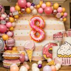 Balon din Folie Metalizata Embo, Figurina Cifra, Imprimeu Gogosi, Tema Aniversare 100 cm, Ambalaj Individual, Pai inclus, Umflare cu Aer sau Heliu, Multicolor, Cifra 8 - imagine 4