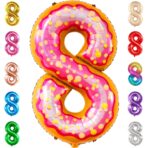Balon din Folie Metalizata Embo, Figurina Cifra, Imprimeu Gogosi, Tema Aniversare 100 cm, Ambalaj Individual, Pai inclus, Umflare cu Aer sau Heliu, Multicolor, Cifra 8 - imagine 5