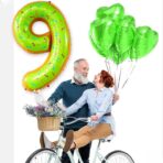 Balon din Folie Metalizata Embo, Figurina Cifra, Imprimeu Gogosi, Tema Aniversare 100 cm, Ambalaj Individual, Pai inclus, Umflare cu Aer sau Heliu, Multicolor, Cifra 9 - imagine 2