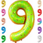 Balon din Folie Metalizata Embo, Figurina Cifra, Imprimeu Gogosi, Tema Aniversare 100 cm, Ambalaj Individual, Pai inclus, Umflare cu Aer sau Heliu, Multicolor, Cifra 9 - imagine 5