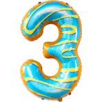 Balon din Folie Metalizata Embo, Figurina Cifra, Imprimeu Gogosi, Tema Aniversare 100 cm, Ambalaj Individual, Pai inclus, Umflare cu Aer sau Heliu, Multicolor, Cifra 3