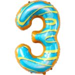 Balon din Folie Metalizata Embo, Figurina Cifra, Imprimeu Gogosi, Tema Aniversare 100 cm, Ambalaj Individual, Pai inclus, Umflare cu Aer sau Heliu, Multicolor, Cifra 3