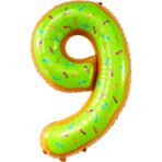 Balon din Folie Metalizata Embo, Figurina Cifra, Imprimeu Gogosi, Tema Aniversare 100 cm, Ambalaj Individual, Pai inclus, Umflare cu Aer sau Heliu, Multicolor, Cifra 9