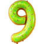 Balon din Folie Metalizata Embo, Figurina Cifra, Imprimeu Gogosi, Tema Aniversare 100 cm, Ambalaj Individual, Pai inclus, Umflare cu Aer sau Heliu, Multicolor, Cifra 9