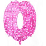 Balon din Folie Metalizata Embo, Figurina Cifra, Imprimeu Inimi, Tema Aniversare 80 cm, Ambalaj Individual, Pai inclus, Umflare cu Aer sau Heliu, Roz, Cifra 0 - imagine 2