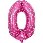 Balon din Folie Metalizata Embo, Figurina Cifra, Imprimeu Inimi, Tema Aniversare 80 cm, Ambalaj Individual, Pai inclus, Umflare cu Aer sau Heliu, Roz, Cifra 0 - imagine 3