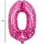 Balon din Folie Metalizata Embo, Figurina Cifra, Imprimeu Inimi, Tema Aniversare 80 cm, Ambalaj Individual, Pai inclus, Umflare cu Aer sau Heliu, Roz, Cifra 0 - imagine 4