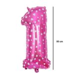 Balon din Folie Metalizata Embo, Figurina Cifra, Imprimeu Inimi, Tema Aniversare 80 cm, Ambalaj Individual, Pai inclus, Umflare cu Aer sau Heliu, Roz, Cifra 1 - imagine 2