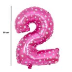 Balon din Folie Metalizata Embo, Figurina Cifra, Imprimeu Inimi, Tema Aniversare 80 cm, Ambalaj Individual, Pai inclus, Umflare cu Aer sau Heliu, Roz, Cifra 2 - imagine 3