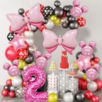Balon din Folie Metalizata Embo, Figurina Cifra, Imprimeu Inimi, Tema Aniversare 80 cm, Ambalaj Individual, Pai inclus, Umflare cu Aer sau Heliu, Roz, Cifra 2 - imagine 5