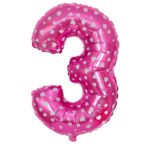 Balon din Folie Metalizata Embo, Figurina Cifra, Imprimeu Inimi, Tema Aniversare 80 cm, Ambalaj Individual, Pai inclus, Umflare cu Aer sau Heliu, Roz, Cifra 3 - imagine 2