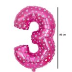 Balon din Folie Metalizata Embo, Figurina Cifra, Imprimeu Inimi, Tema Aniversare 80 cm, Ambalaj Individual, Pai inclus, Umflare cu Aer sau Heliu, Roz, Cifra 3 - imagine 3