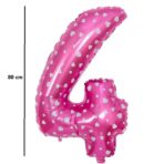 Balon din Folie Metalizata Embo, Figurina Cifra, Imprimeu Inimi, Tema Aniversare 80 cm, Ambalaj Individual, Pai inclus, Umflare cu Aer sau Heliu, Roz, Cifra 4 - imagine 2