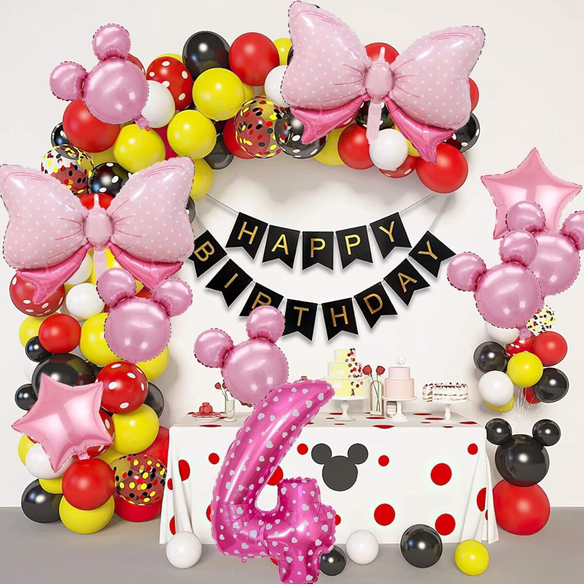 Balon din Folie Metalizata Embo, Figurina Cifra, Imprimeu Inimi, Tema Aniversare 80 cm, Ambalaj Individual, Pai inclus, Umflare cu Aer sau Heliu, Roz, Cifra 4 - imagine 4