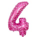 Balon din Folie Metalizata Embo, Figurina Cifra, Imprimeu Inimi, Tema Aniversare 80 cm, Ambalaj Individual, Pai inclus, Umflare cu Aer sau Heliu, Roz, Cifra 4